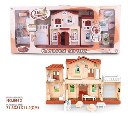 plastic brown doll house with accessories