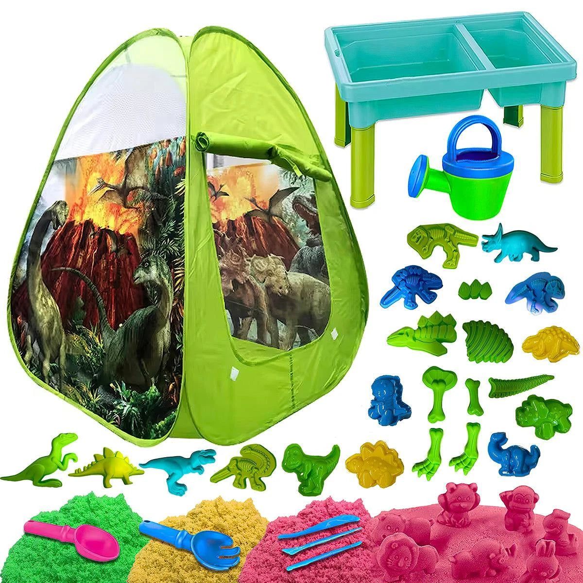 dinosaur tent and beach table