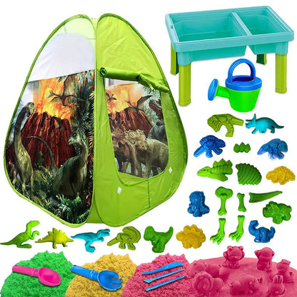 dinosaur tent and beach table